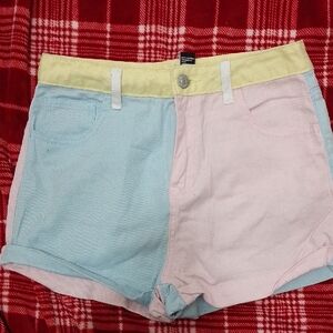 Forever 21 Pastel Colorblock Jean Shorts